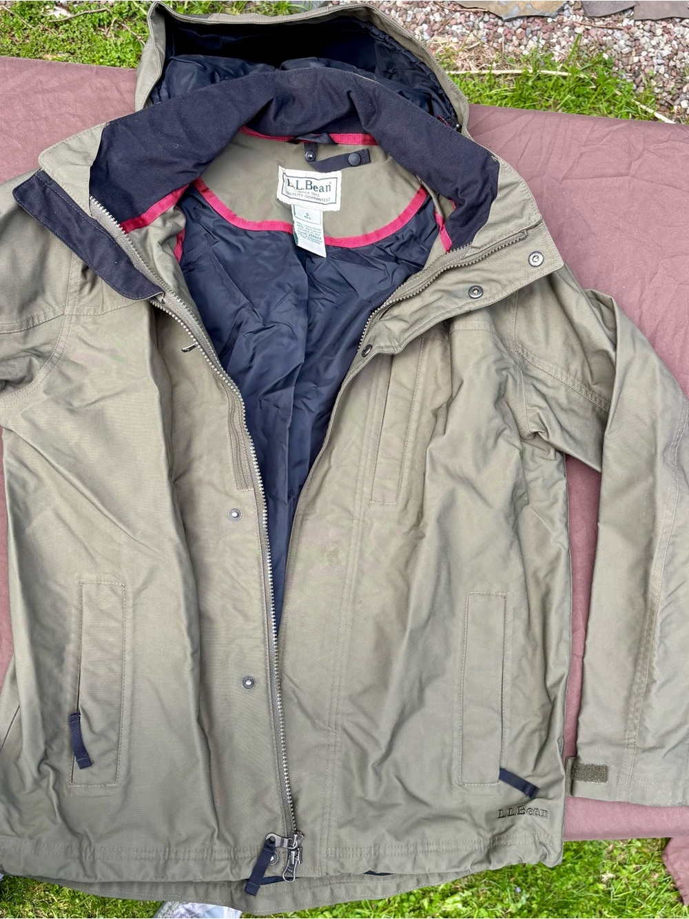 L.L. Bean Olive and Black Men's Utility Jacket with Red Trim